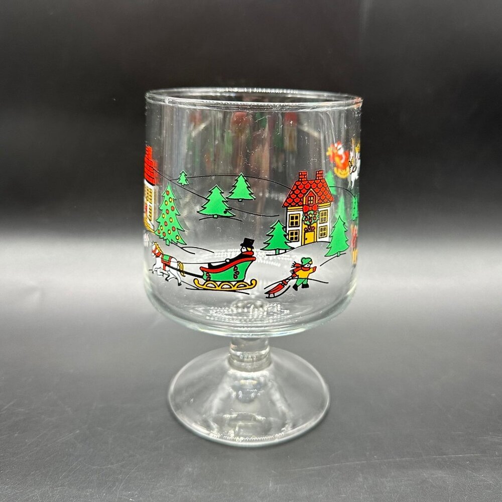 Vintage Christmas Footed Bowl Candy Dish Festive Santa Sleigh 80s Holiday Decor